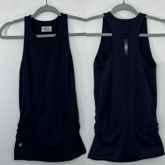 Athleta Finish Fast Racerback Tank Navy Ruched Sides Sleeveless size Small - Picture 2 of 10